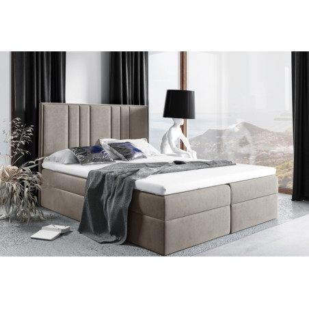 Boxspringbett 140x200 cm, Ehebett mit Bettkasten, niedriges Kopfteil auf Wunsch, Matratze zur Auswahl, MAGNUS 22A