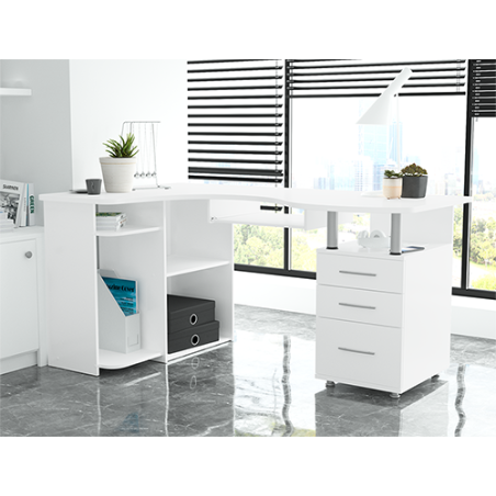 Schreibtisch weiß, Bürotisch, Arbeitstisch groß, links oder rechts, MAKSYM