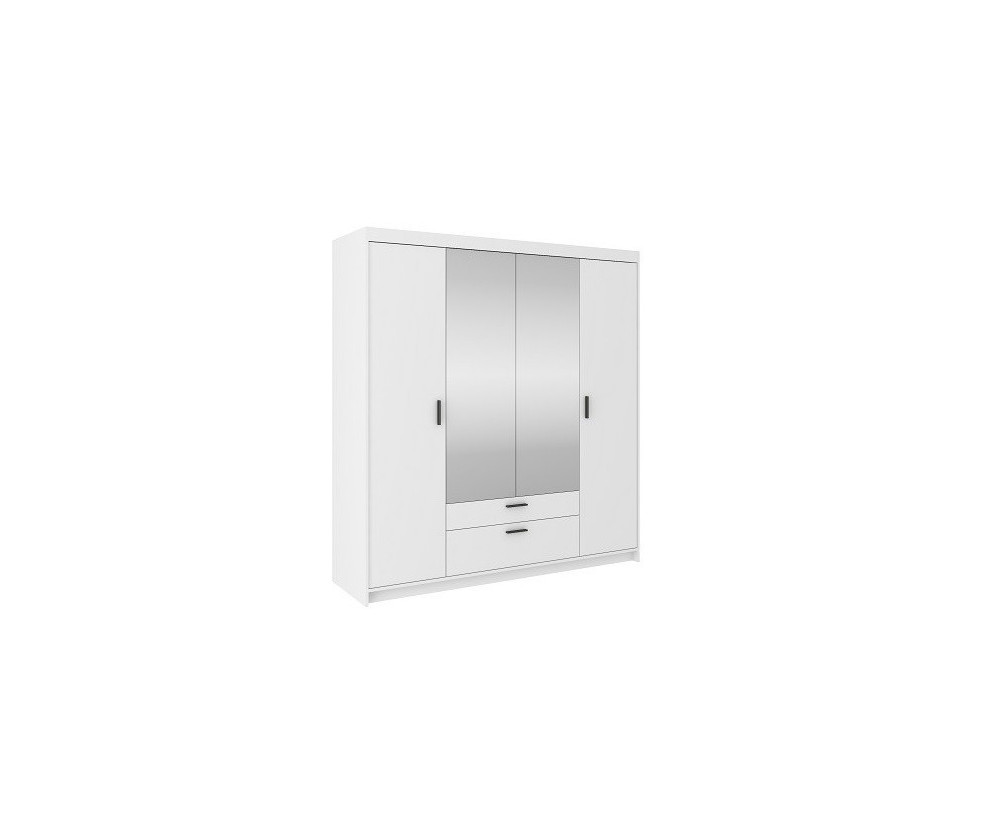 Weißer Schrank 176 cm 4-türig, Kleiderschrank mit Spiegel und Schubladen, SELENA Weißer Schrank 176 cm 4-türig, Kleiderschrank mit Spiegel und Schubladen, SELENA