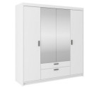 Weißer Schrank 176 cm 4-türig, Kleiderschrank mit Spiegel und Schubladen, SELENA Weißer Schrank 176 cm 4-türig, Kleiderschrank mit Spiegel und Schubladen, SELENA