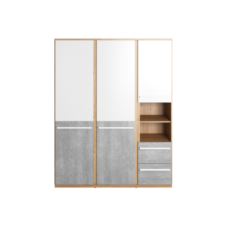 Kleiderschrank dreitürig 150 cm, mit 2 Schubladen und 2 offenen Fächern, PLANO PN-01