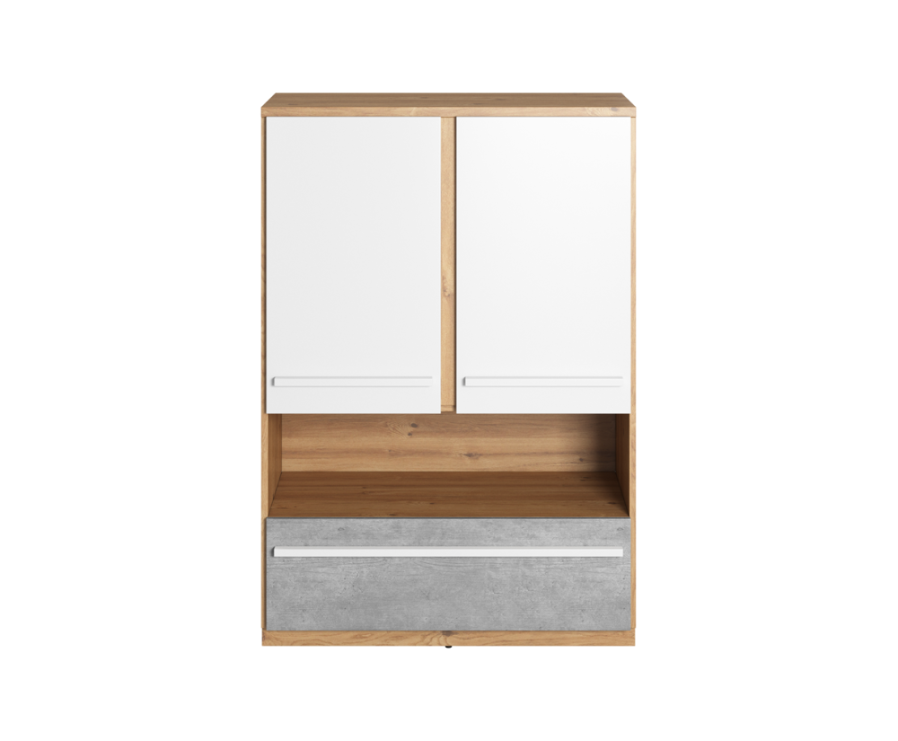Geschlossenes Regal 90 cm, Bücherregal mit Schrank, Schublade und offenem Fach, PLANO PN-04