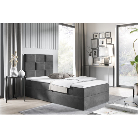 Kontinentalbett 90x200 cm, Einzelbett auf Gleitfüßen, Kopfteil mit 3D-Effekt, MAGNUS 16A