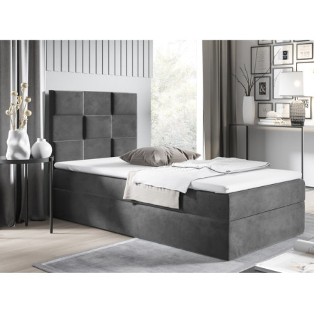 Kontinentalbett 90x200 cm, Einzelbett auf Gleitfüßen, Kopfteil mit 3D-Effekt, MAGNUS 16A