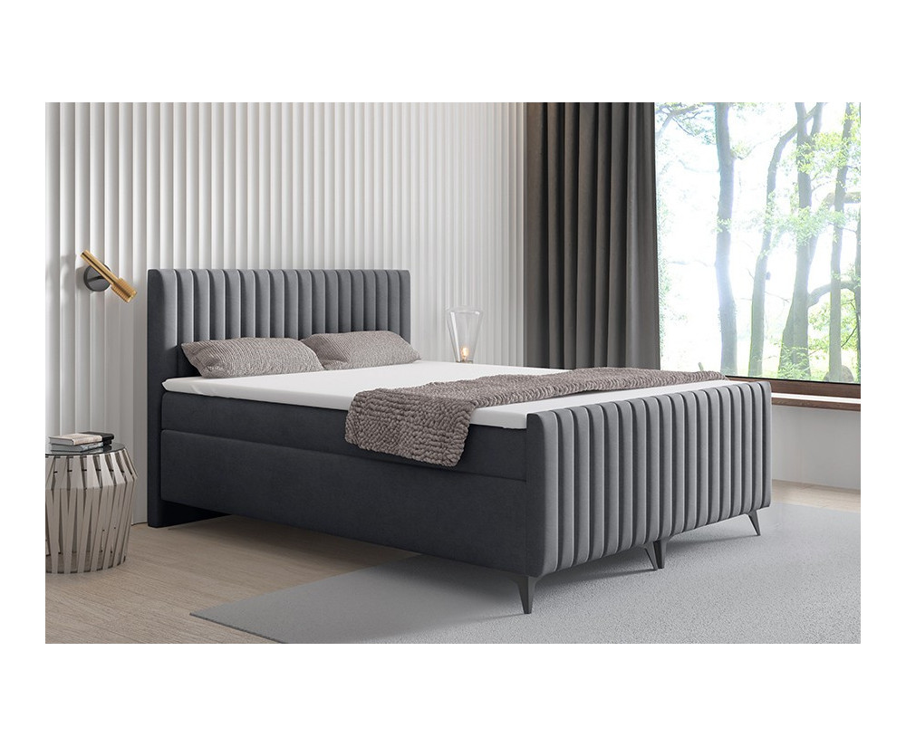 Boxspringbett 140x200 cm, Ehebett, Hotelbett, mit Kopfteil, Fußteil und Bettkasten, ANTONINA 2M 