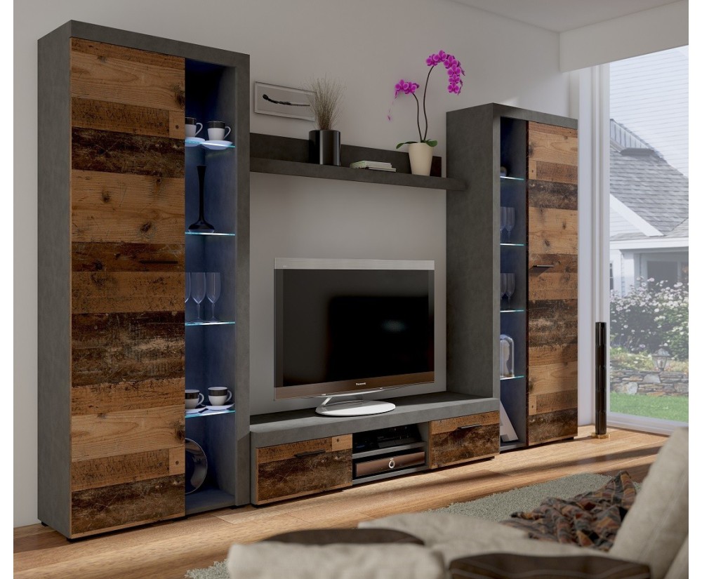 TV Wohnwand, Mediawand, Komplett-Set 4 St., Old Style / Matera, ROMBO XL