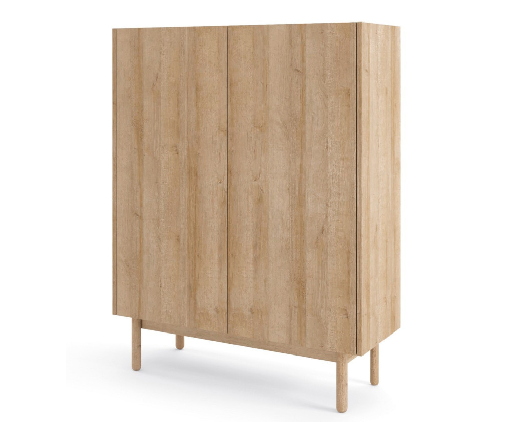 Hochkommode, große Kommode für Wohnzimmer, Marmordekor, Riviera Eiche, NIKO 