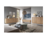 TV Schrank für Wohnzimmer, im skandinavischen Stil, Breite 144 cm, Marmordekor, Eiche Riviera, NIKO