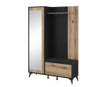 Garderoben-Set mit Spiegel, Flurgarderobe, Eiche Evoke+schwarz, VIDAR