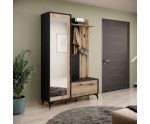 Garderoben-Set mit Spiegel, Flurgarderobe, Eiche Evoke+schwarz, VIDAR