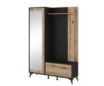 Garderoben-Set mit Spiegel, Flurgarderobe, Eiche Evoke+schwarz, VIDAR