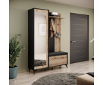 Garderoben-Set mit Spiegel, Flurgarderobe, Eiche Evoke+schwarz, VIDAR