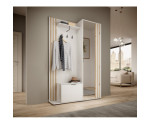 Garderoben-Set, Garderobe Wandpaneel Schuhschrank Spiegel + Lamellen, Weiß/Artisan Eiche, NELA