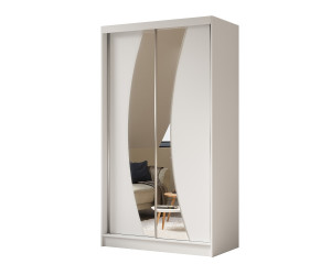 MARTEN SZ7 Schiebetürenschrank weiß 120 cm mit abgerundetem Spiegel, Kleiderschrank 2-türig