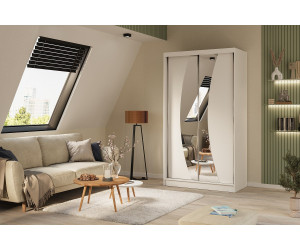 MARTEN SZ7 Schiebetürenschrank weiß 120 cm mit abgerundetem Spiegel, Kleiderschrank 2-türig