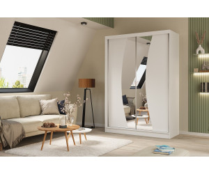 MARTEN SZ7 Schiebetürenschrank weiß 150 cm mit abgerundetem Spiegel, Kleiderschrank 2-türig