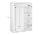 Schiebetürenschrank weiß 160 cm mit abgerundetem Spiegel, Kleiderschrank 2-türig, MARTEN SZ7 Schiebetürenschrank weiß 160 cm mit abgerundetem Spiegel, Kleiderschrank 2-türig, MARTEN SZ7
