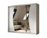 Schiebetürenschrank weiß 240 cm mit abgerundetem Spiegel, Kleiderschrank 3-türig, MARTEN SZ7 Schiebetürenschrank weiß 240 cm mit abgerundetem Spiegel, Kleiderschrank 3-türig, MARTEN SZ7