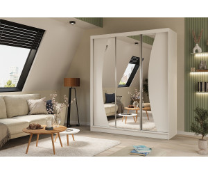 Schiebetürenschrank weiß 180 cm mit abgerundetem Spiegel, Kleiderschrank 3-türig, MARTEN SZ7