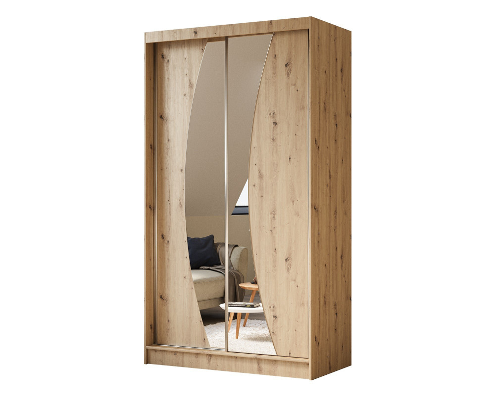Schiebetürenschrank 120 cm mit abgerundetem Spiegel, Kleiderschrank 2-türig, Farbvarianten, MARTEN SZ7