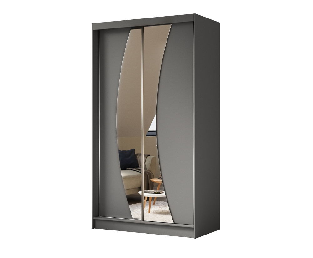 Schiebetürenschrank 120 cm mit abgerundetem Spiegel, Kleiderschrank 2-türig, Farbvarianten, MARTEN SZ7 Schiebetürenschrank 120 cm mit abgerundetem Spiegel, Kleiderschrank 2-türig, Farbvarianten, MARTEN SZ7