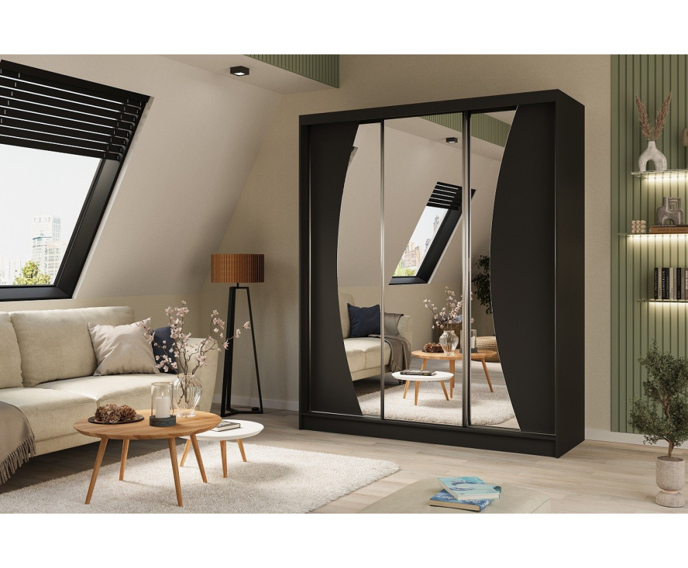 MARTEN SZ7 Schiebetürenschrank 180 cm mit abgerundetem Spiegel, Kleiderschrank 3-türig, Farbvarianten!