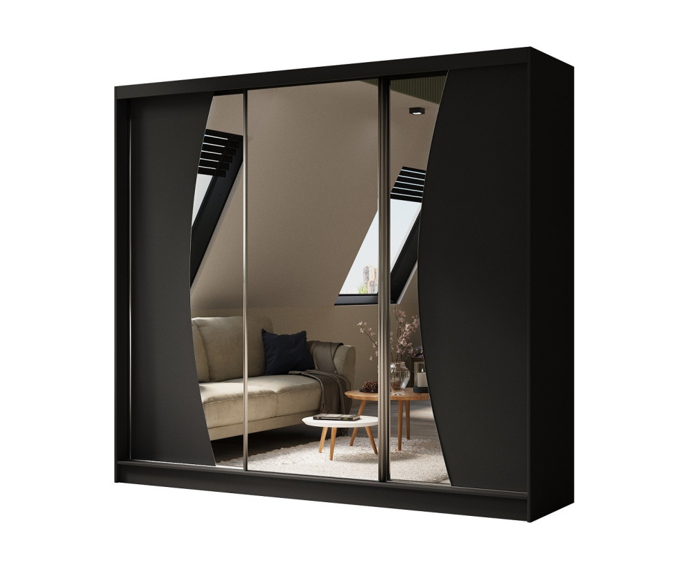 Schiebetürenschrank 240 cm mit abgerundetem Spiegel, Kleiderschrank 3-türig, Farbvarianten, MARTEN SZ7 Schiebetürenschrank 240 cm mit abgerundetem Spiegel, Kleiderschrank 3-türig, Farbvarianten, MARTEN SZ7