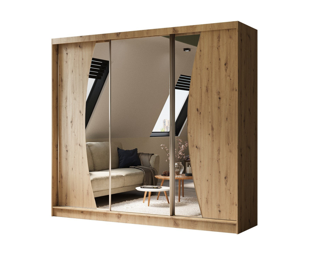 MARTEN SZ7 Schiebetürenschrank 240 cm mit abgerundetem Spiegel, Kleiderschrank 3-türig, Farbvarianten!