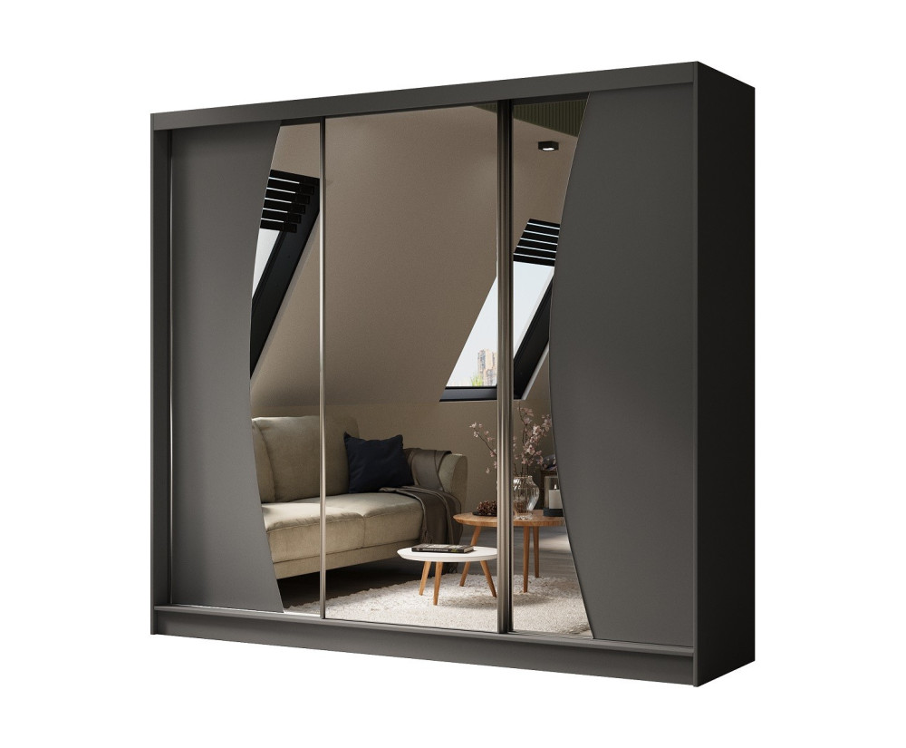 Schiebetürenschrank 240 cm mit abgerundetem Spiegel, Kleiderschrank 3-türig, Farbvarianten, MARTEN SZ7 Schiebetürenschrank 240 cm mit abgerundetem Spiegel, Kleiderschrank 3-türig, Farbvarianten, MARTEN SZ7