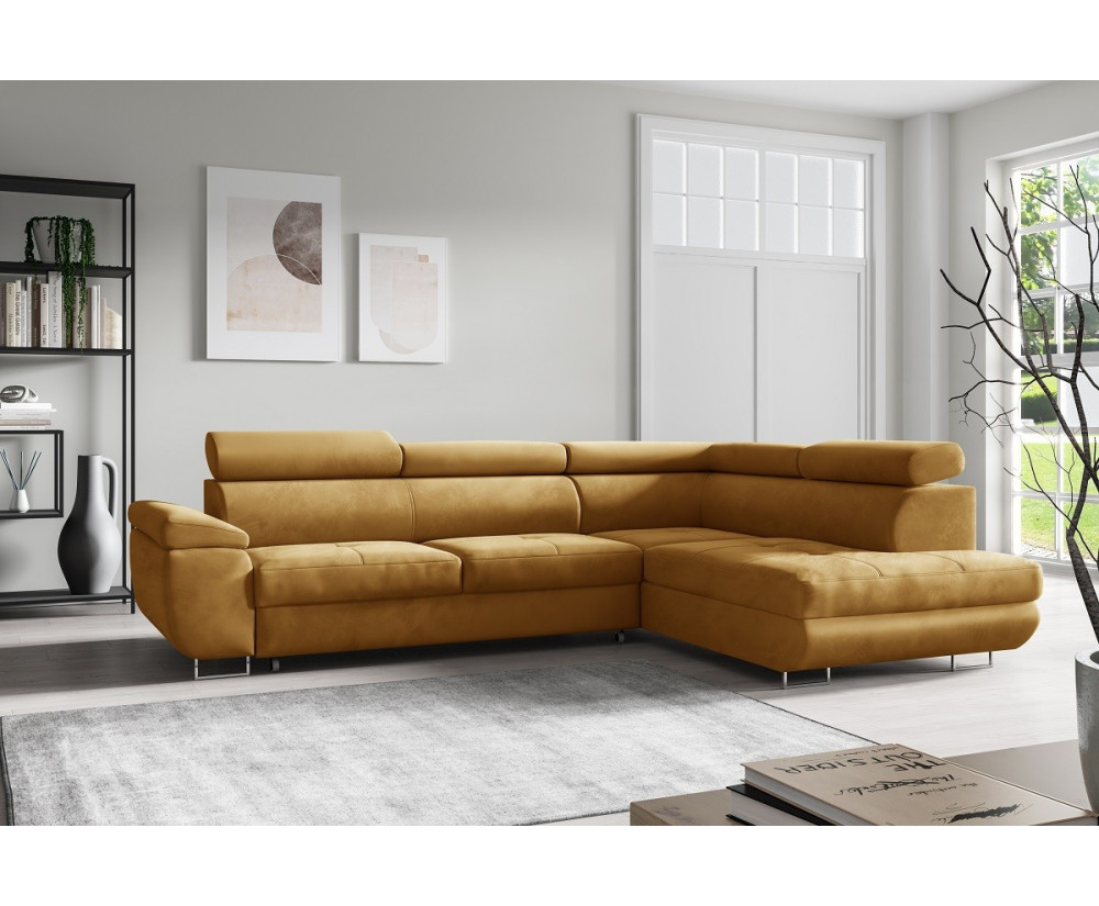 Ecksofa mit Schlaffunktion und Bettkasten, einstellbare Kopfteile, Ottomane rechts, TRIVIO N3 Ecksofa mit Schlaffunktion und Bettkasten, einstellbare Kopfteile, Ottomane rechts, TRIVIO N3