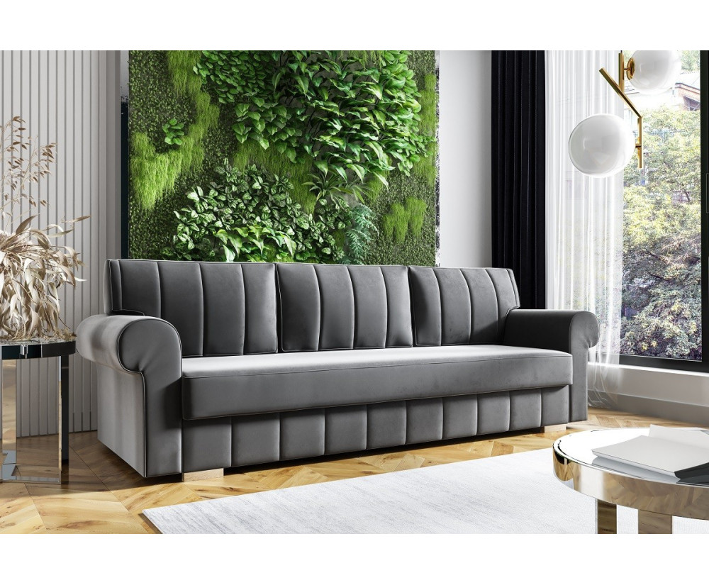 Elegantes 3-Sitzer-Sofa mit vertikalen Nähten, Couch mit Schlaffunktion und Bettkasten, TRIVIO K6