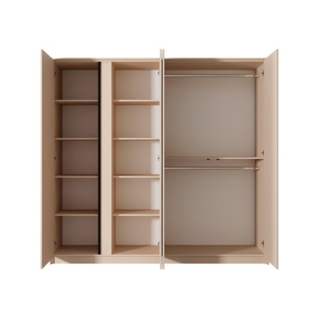 SKIVE Drehtürenschrank mit Spiegel und LED-Beleuchtung, Schrank für Schlafzimmer, Breite 220 cm, Farbton: beige