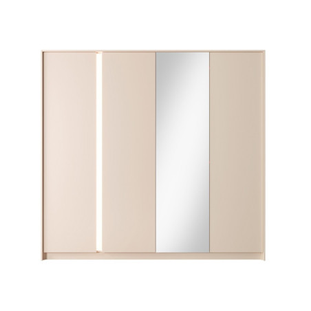 SKIVE Drehtürenschrank mit Spiegel und LED-Beleuchtung, Schrank für Schlafzimmer, Breite 220 cm, Farbton: beige