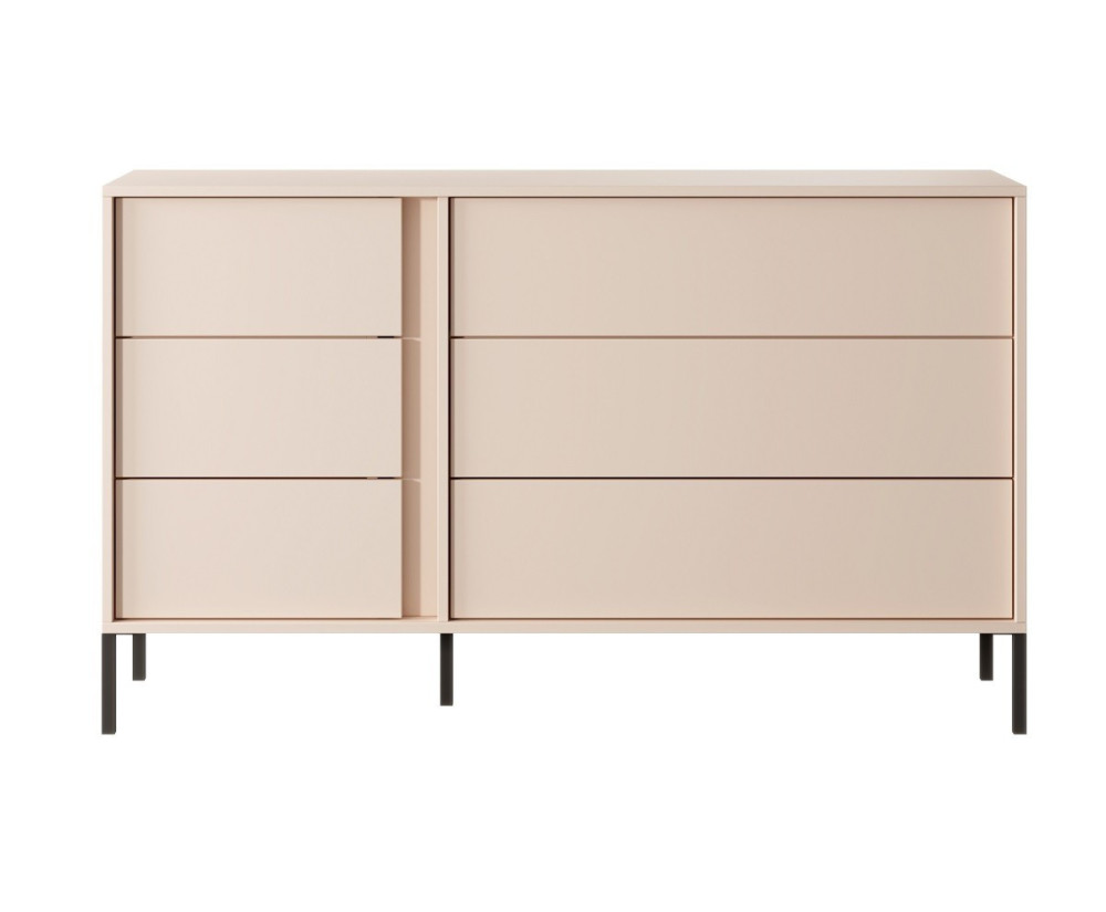Moderne grifflose Kommode mit 6 Schubladen, Farbton beige, SKIVE Moderne grifflose Kommode mit 6 Schubladen, Farbton beige, SKIVE