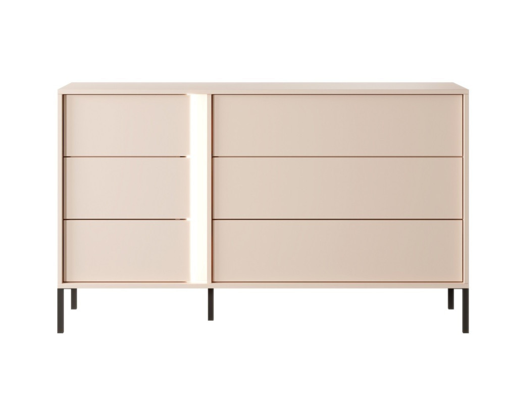 Moderne grifflose Kommode mit 6 Schubladen und LED-Beleuchtung, Farbton beige, SKIVE Moderne grifflose Kommode mit 6 Schubladen und LED-Beleuchtung, Farbton beige, SKIVE