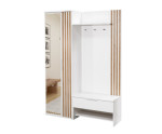 Garderoben-Set 140 cm mit Spiegel und Lamellen, Flurgarderobe, Eiche Wotan / weiß, IGA