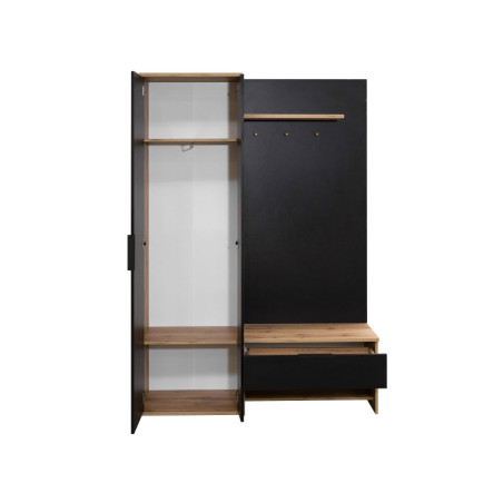 Garderoben-Set 140 cm mit Spiegel, Flurgarderobe, Eiche Wotan / schwarz, IGA
