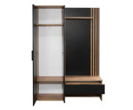 Garderoben-Set 140 cm mit Spiegel und Lamellen, Flurgarderobe, Eiche Wotan / schwarz, IGA