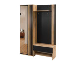 Garderoben-Set 140 cm mit Spiegel und Lamellen, Flurgarderobe, Eiche Wotan / schwarz, IGA