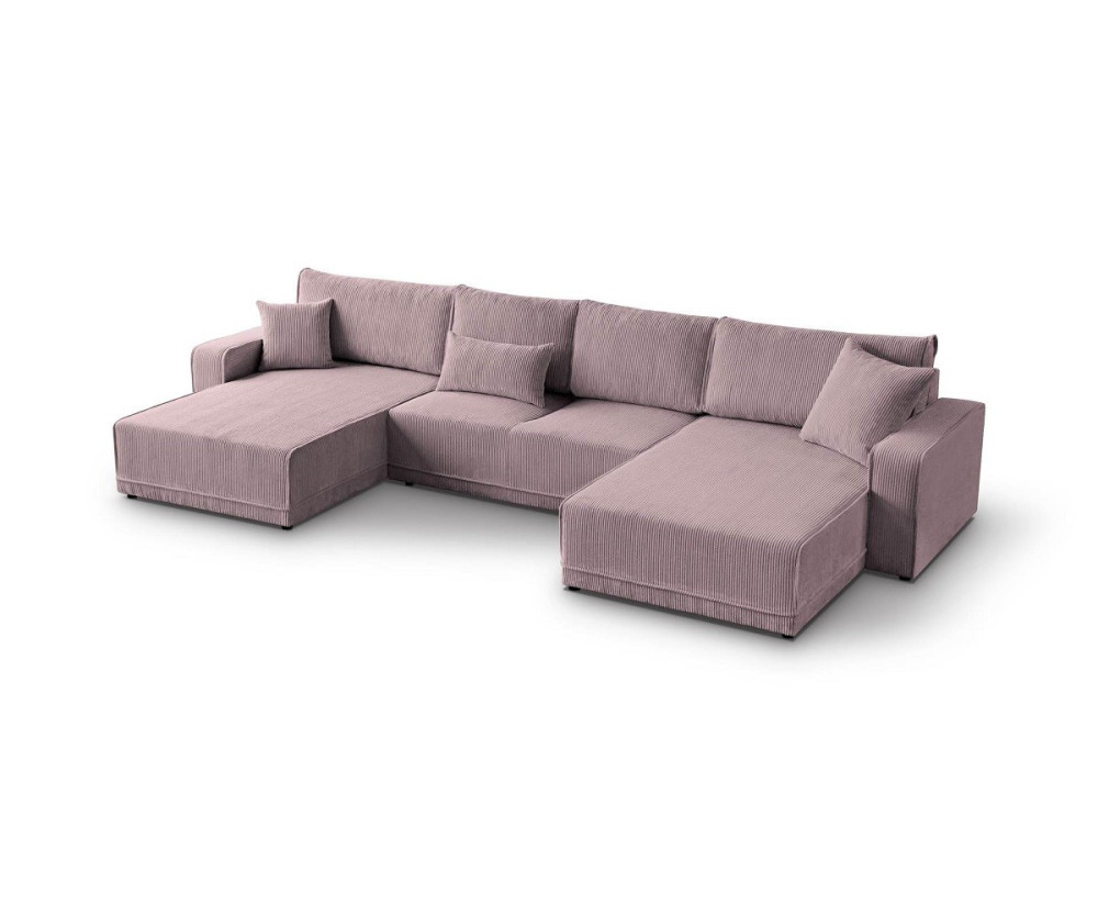 Wohnlandschaft in U-Form mit Rückenkissen, Schlaffunktion und Bettkasten, Cord, FERRO 47U Wohnlandschaft in U-Form mit Rückenkissen, Schlaffunktion und Bettkasten, Cord, FERRO 47U