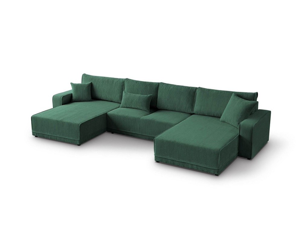 Wohnlandschaft in U-Form mit Rückenkissen, Schlaffunktion und Bettkasten, Cord, FERRO 47U Wohnlandschaft in U-Form mit Rückenkissen, Schlaffunktion und Bettkasten, Cord, FERRO 47U
