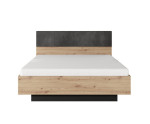 Doppelbett 160x200 mit gepolstertem Kopfteil und Lattenrost (HOLZRAHMEN), ohne Bettkasten, Eiche Artisan + Anthrazit, CAVE Doppelbett 160x200 mit gepolstertem Kopfteil und Lattenrost (HOLZRAHMEN), ohne Bettkasten, Eiche Artisan + Anthrazit, CAVE