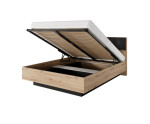 Doppelbett 160x200 mit gepolstertem Kopfteil und Bettkasten, Lattenrost mit METALLRAHMEN, Eiche Artisan + Anthrazit, CAVE