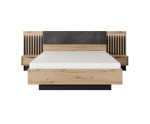 Doppelbett 160x200 cm mit Nachttischen, LED-Beleuchtung, Bettkasten, Lattenrost mit HOLZRAHMEN, Eiche Artisan + Anthrazit, CAVE