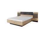 Doppelbett 160x200 cm mit Nachttischen, LED-Beleuchtung, Bettkasten, Lattenrost mit HOLZRAHMEN, Eiche Artisan + Anthrazit, CAVE