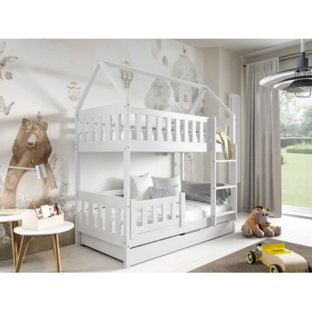 Hochbett 80x160 cm mit Schublade, HAUSBETT, Etagenbett, Holzbett, 3 Farben versandbereit, FELIX