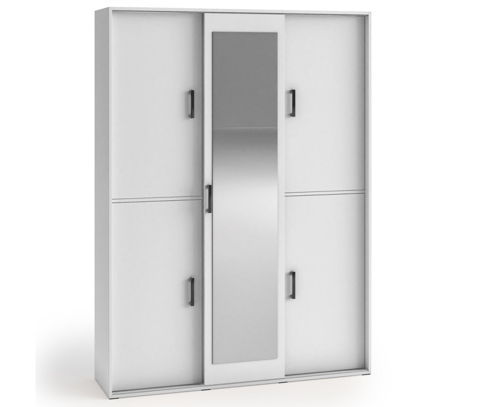 Weißer Schrank 150 cm mit Spiegel an einer Schiebetür, Kleiderschrank, Garderobenschrank MARIETTA Weißer Schrank 150 cm mit Spiegel an einer Schiebetür, Kleiderschrank, Garderobenschrank MARIETTA