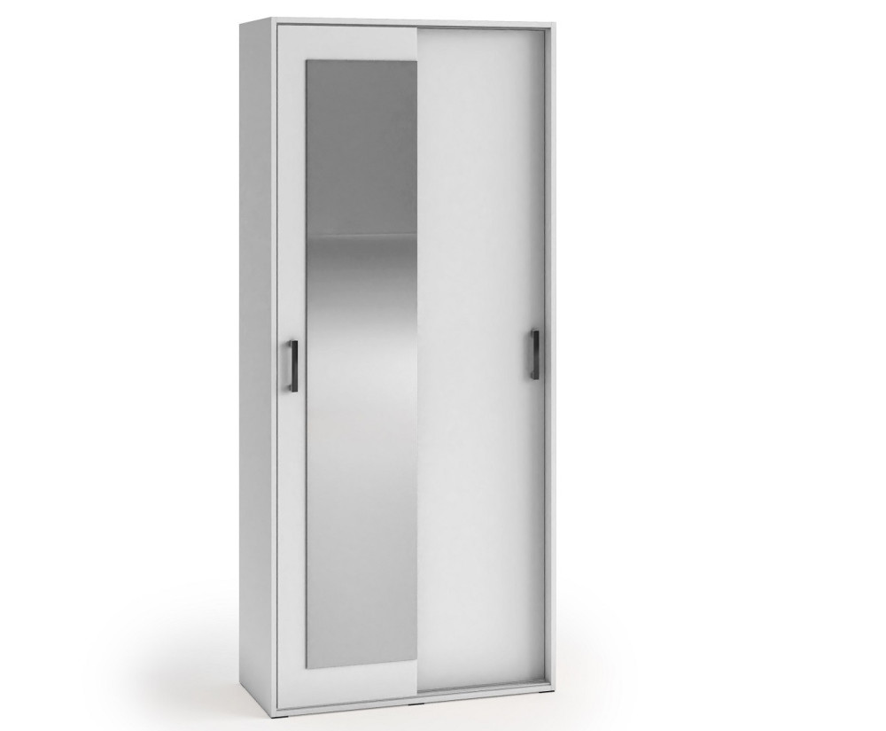 Schrank 90 cm  weiß mit Spiegel an einer Schiebetür, Kleiderschrank, Garderobenschrank MARIETTA