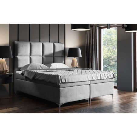Boxspringbett 140x200 cm, Hotelbett mit hohem Kopfteil, verchromte Füße, Ehebett MEROO 4M