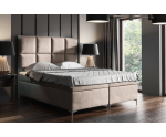 Boxspringbett 140x200 cm, Ehebett, Hotelbett mit hohem Kopfteil, verchromte Füße, MEROO 4M